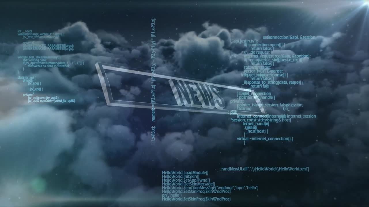 Animation of data processing over clouds and black background