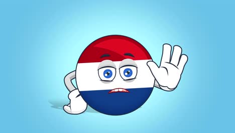 cartoon icon flag netherlands holland stop hand gesture with face animation with alpha matte