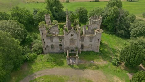 aerial pan shot of cambusnethan priory ruins