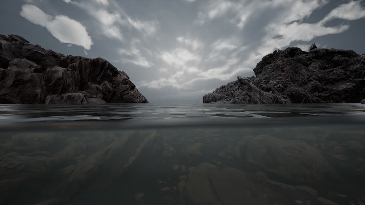 Half underwater in northern sea with rocks