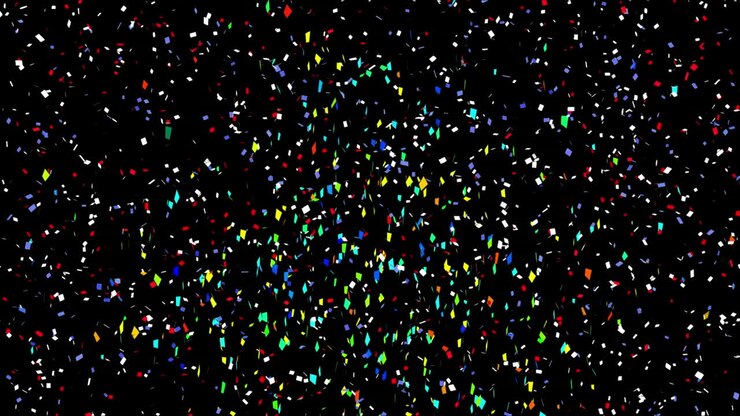 Animazione di coriandoli multicolore che cadono su sfondo nero