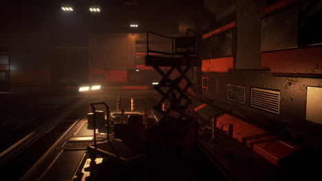 dark and atmospheric sci-fi spaceship interior