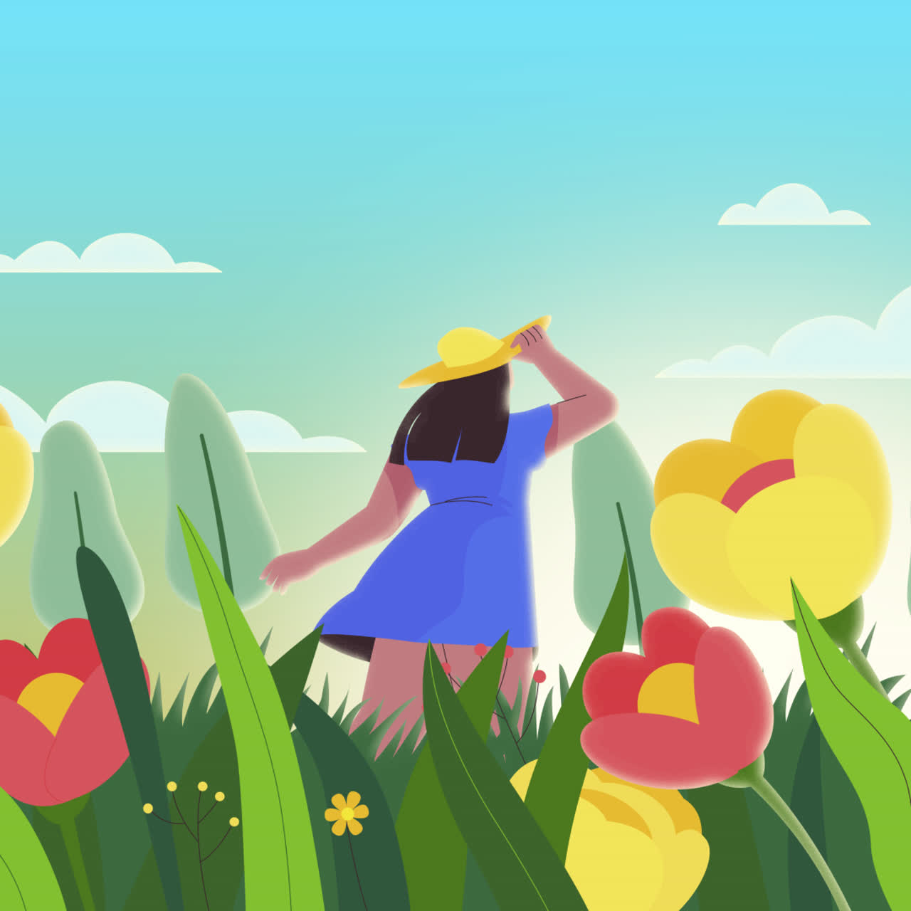 Mujer en un campo de flores