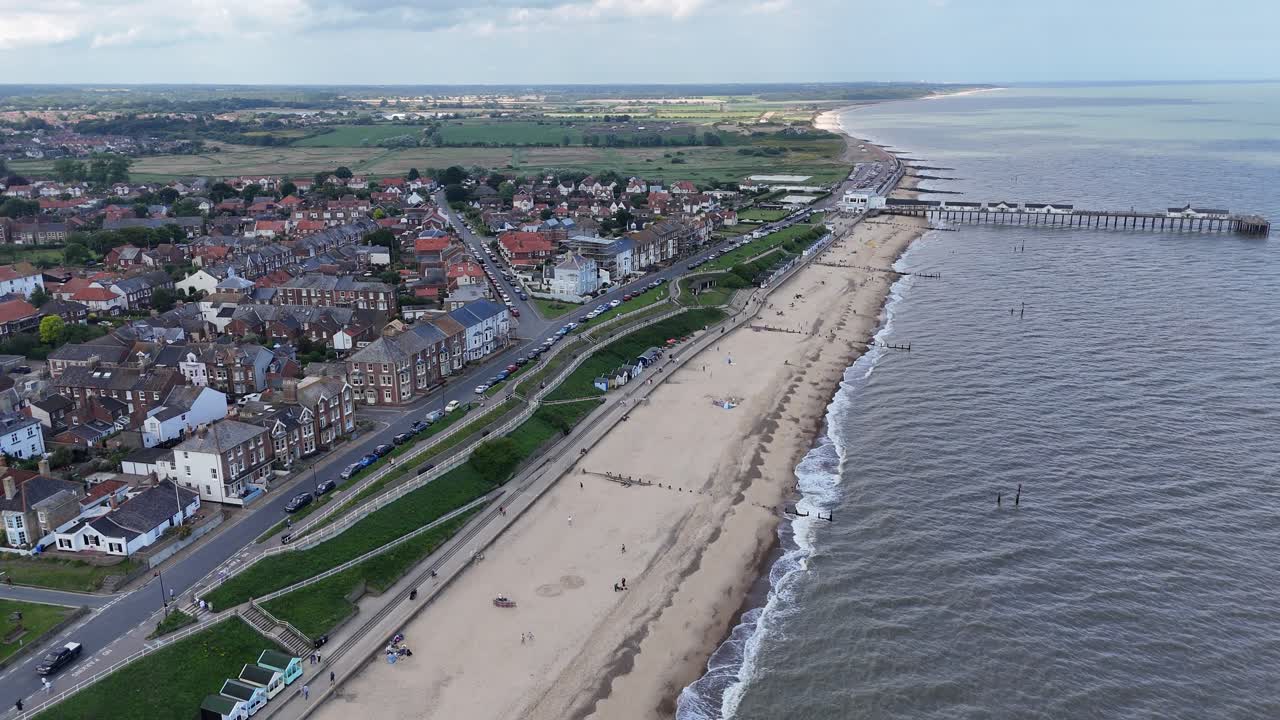 Southwold Suffolk seaside town UK drone aerial beach