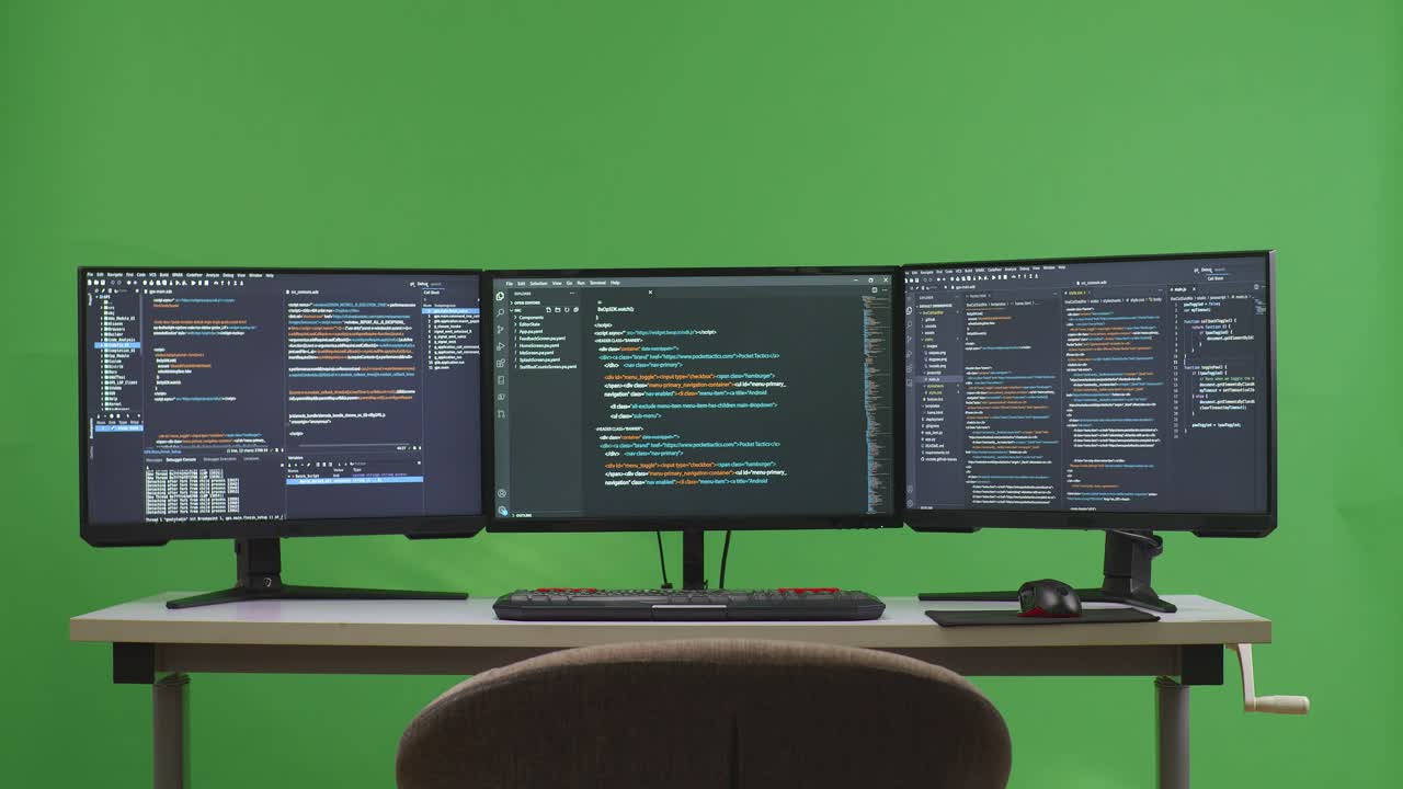 Triple Monitor Workstation Setup for Coding