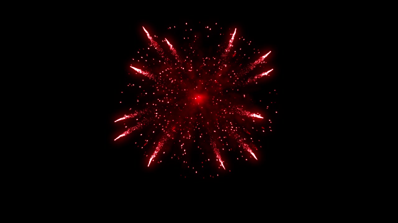 Red firework starburst explodes with sparkles on black background. Festive animation for New Year or holiday celebrations