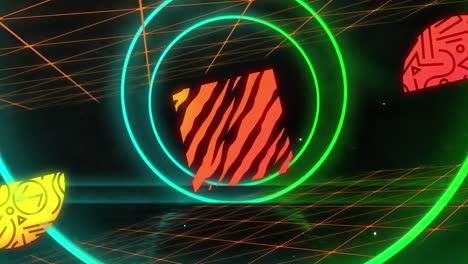 animación de formas abstractas de neón y procesamiento de datos.