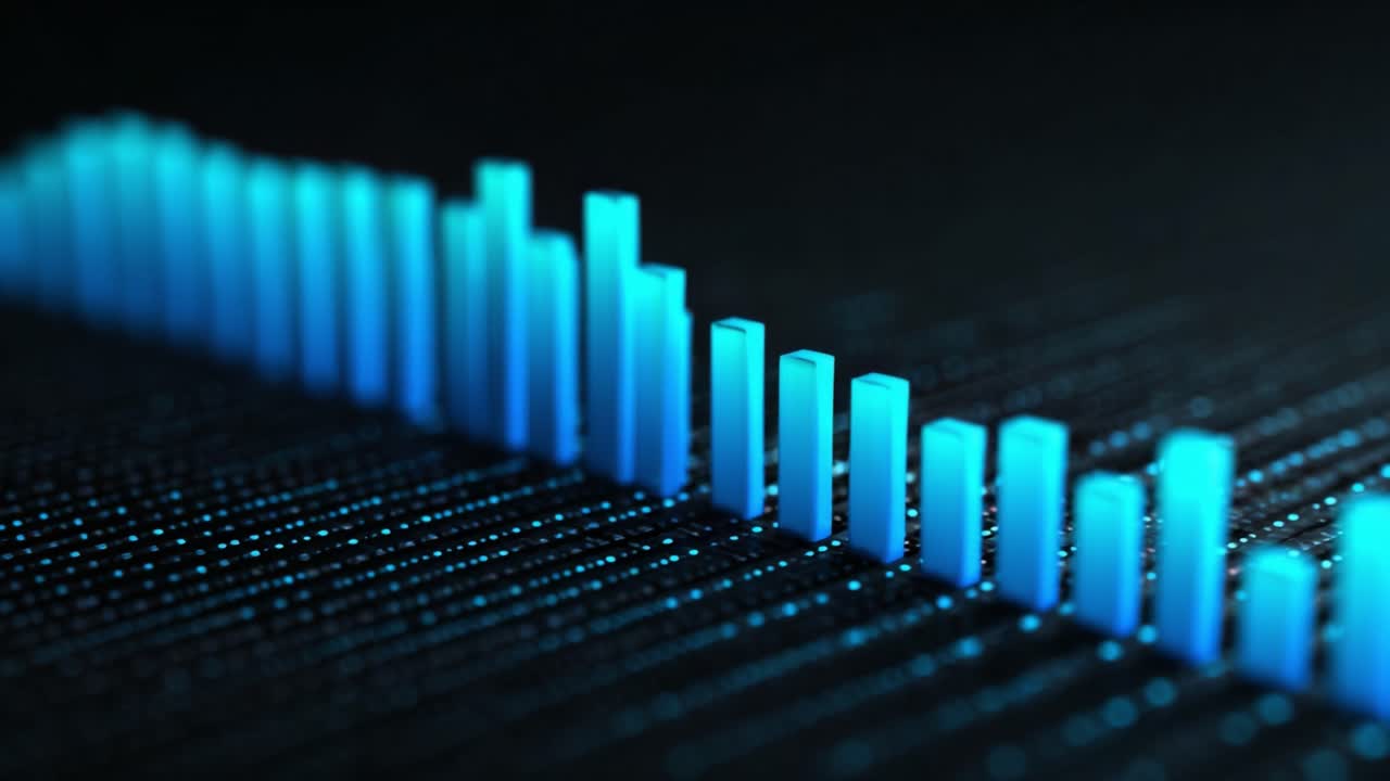 Dynamic Visualization of Sound Waves in an Audio Graph Representing Frequency and Amplitude Fluctuations with a Cool Color Palette