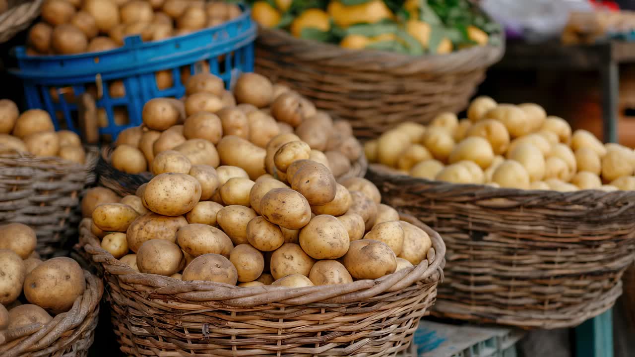 Potatoes in Baskets at a Farmers Market