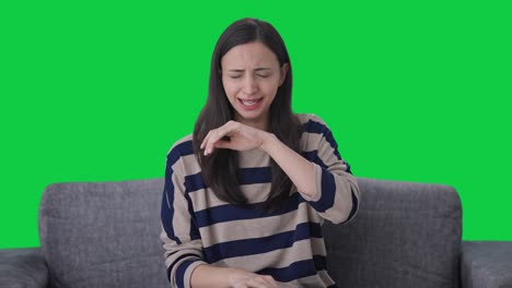 tired and sleepy indian girl yawning green screen