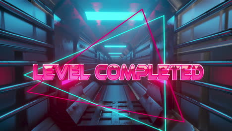 animación del texto completado a nivel a través del túnel digital