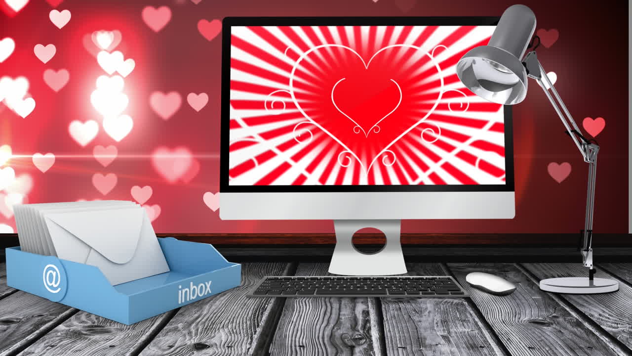 심장 과 사랑 의 아이콘 을 보여 주는 pc 화면