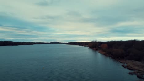 drone view of saint-quentin pond, it's the largest body of water in the yvelines region