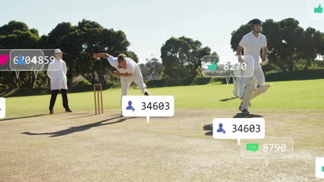 animation of icons and data processing over diverse male cricket players