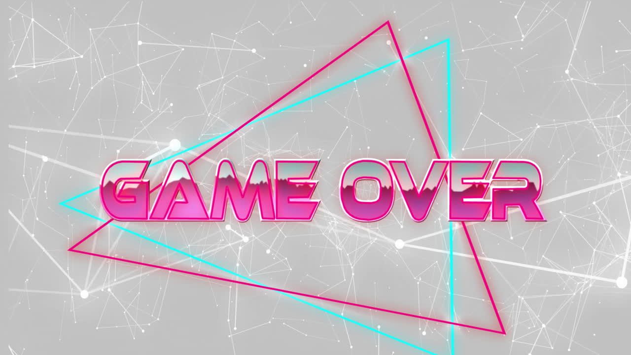 Bold pink Game Over text with geometric lines and abstract background animation
