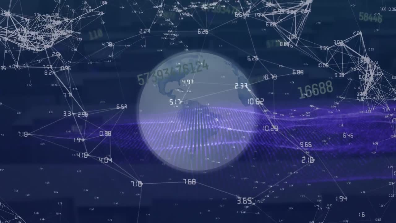해군 배경에 전 세계 아이콘과 연결 네트워크의 애니메이션