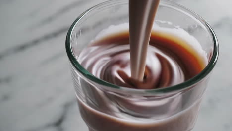 chocolate milk pouring into a glass