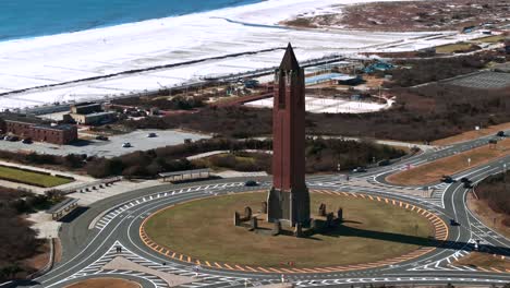 An-aerial-view-of-the-water-tower,-known-as-the-pencil-at-Jones-Beach-on-Long-Island,-NY