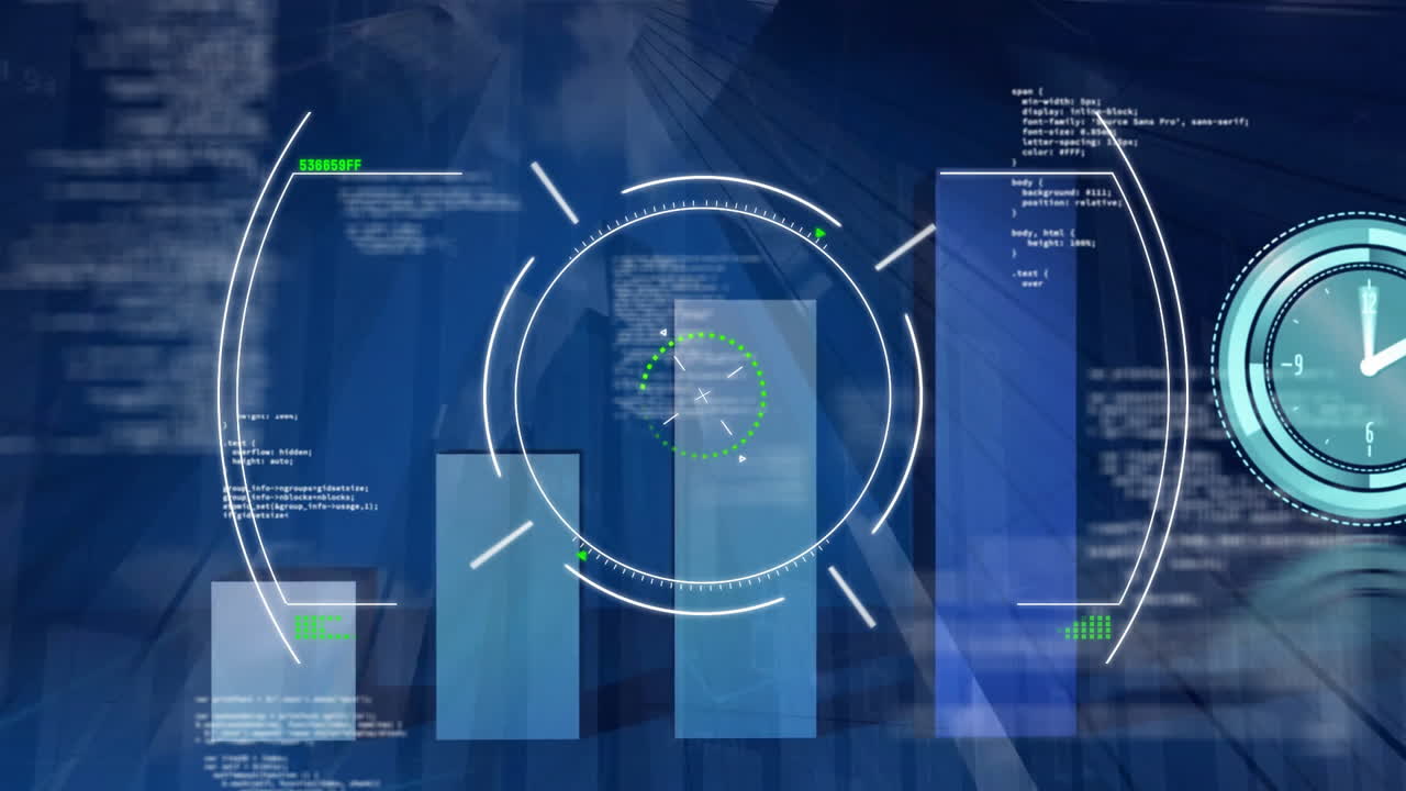 Animation of scope scanning over diagrams, clock and data processing
