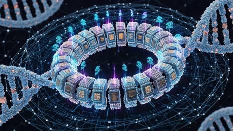 visual representation of dna nanotechnology: exploring the complex interactions between molecular structures and digital elements in a high-tech environment