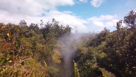 Close-up-handheld-shot-of-steam-rising-from-an-underground-vent-on-the-Big-Island-of-Hawaii