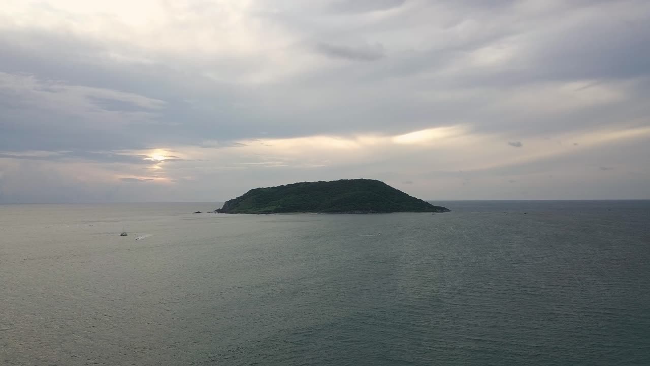 Aerial over ocean toward Bird Island off Gold Coast, Mazatlán, Mexico