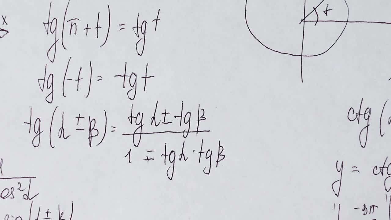 Writing of mathematical formulas on paper. Work of the mathematician