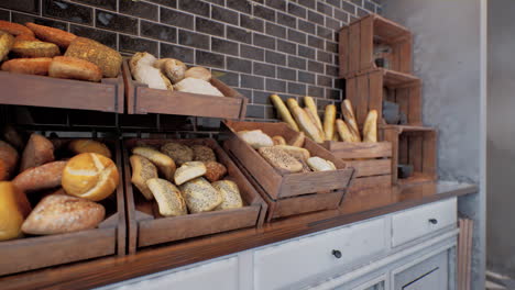 fresh bread on shelves in bakery