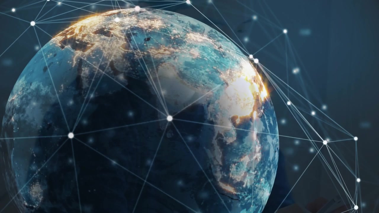 Animation of connections and globe over navy background with human silhouette