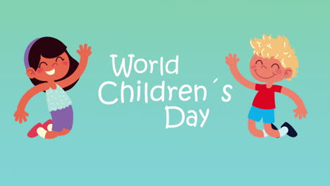 world childrens day lettering with kids couple