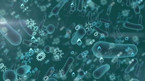 animación de células, virus, bacterias en un fondo azul