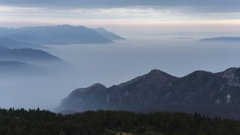 tranquil timelapse over mountains sea of clouds sunset kaimaktsalan greece