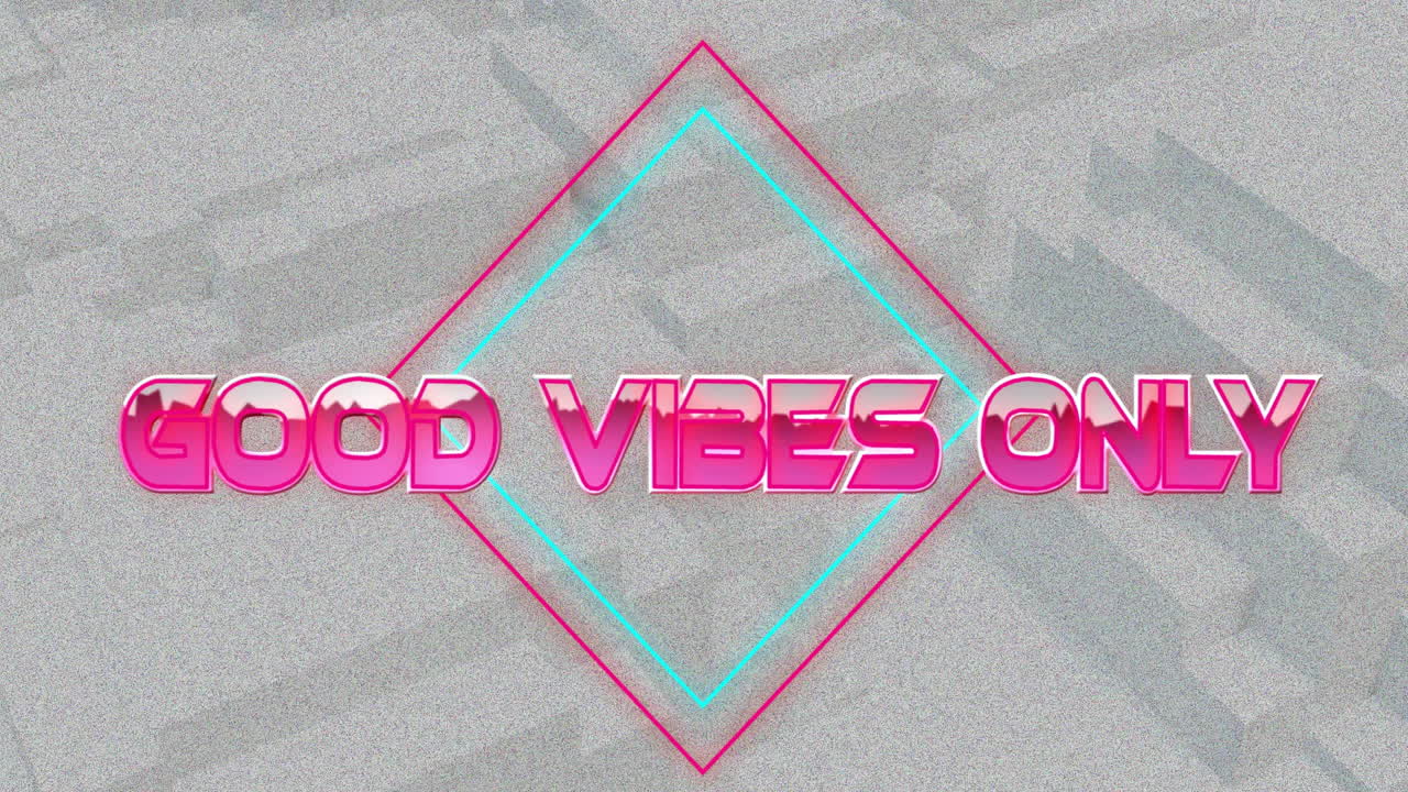 Animation of good vibes only text over shapes on grey background