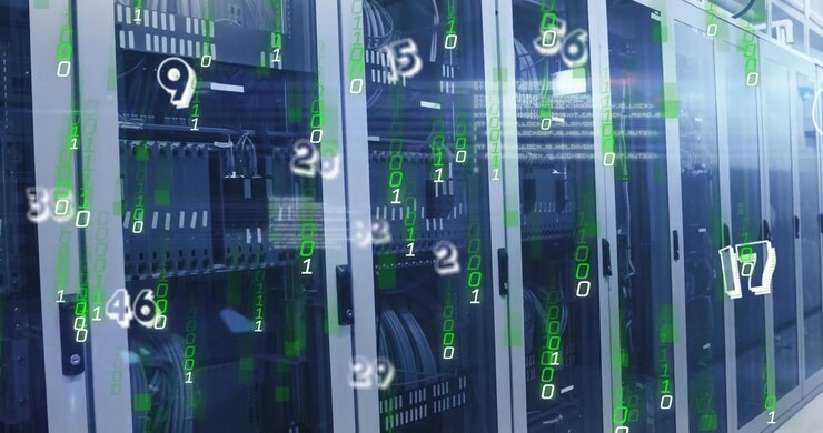 Animation of numbers and data processing over computer servers