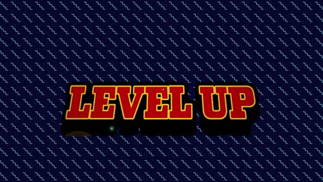 animation of level up text and shapes on blue background