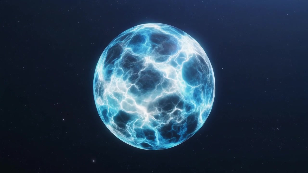 Sfera di energia blu incandescente galleggiante nello spazio profondo