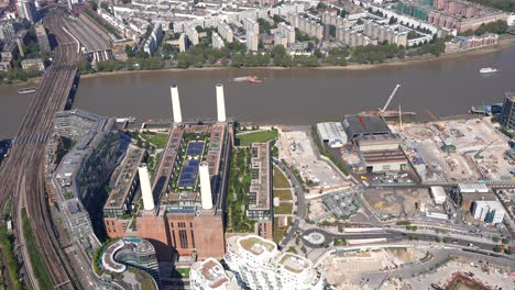 Aerial-view-of-the-Battersea-Power-Station-development,-Nine-Elms-and-the-US-Embassy,-London-UK