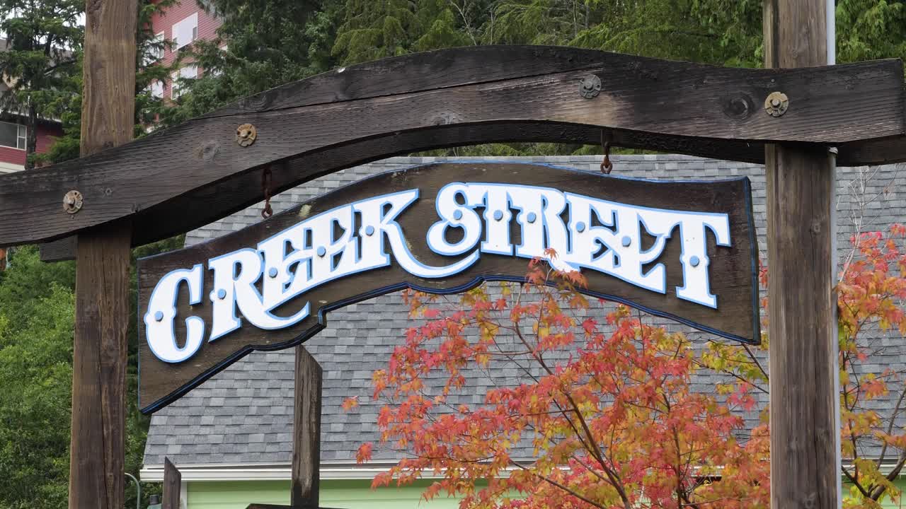 Ketchikan Creek Street Sign close up, Alaska.Famous street of Ketchikan.