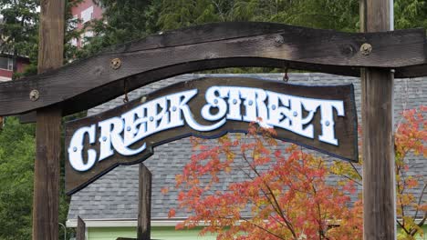 ketchikan creek street sign close up, alaska.famous street of ketchikan.