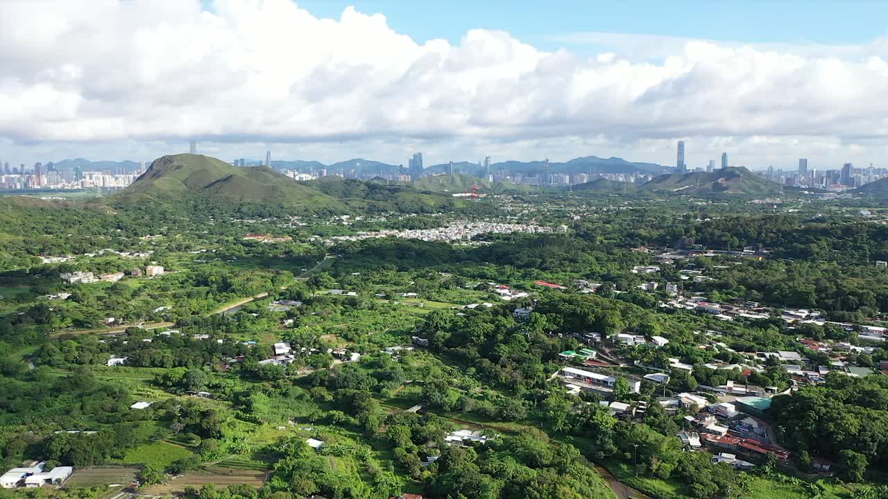 홍콩 시골, 셩수이, 심천을 배경으로 공중
