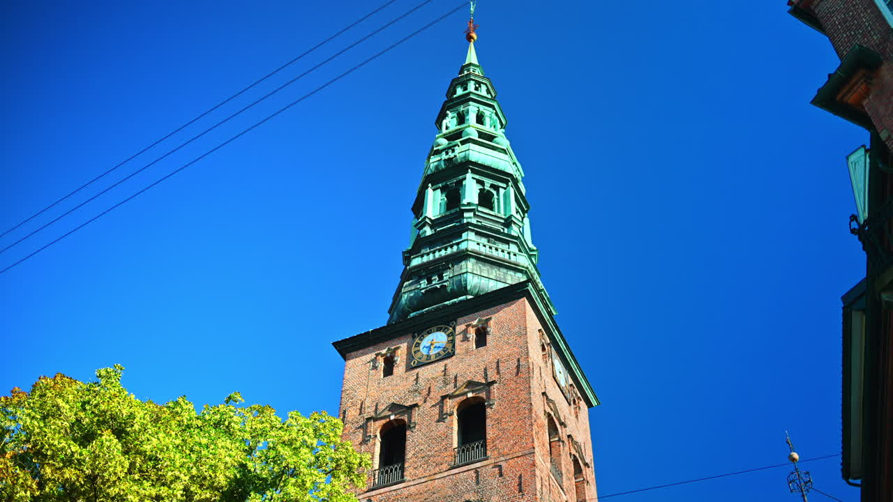 The Nikolaj Art Gallery in the former St. Nicholas Church on Nikolaj Plads in Copenhagen, Denmark