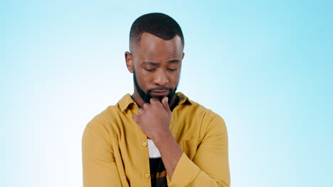 confused, man and thinking of ideas in studio