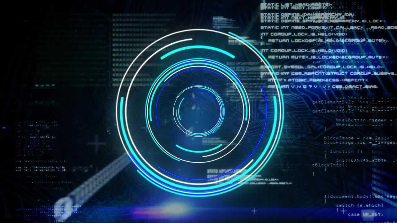 Animation of scope scanning over data processing on black background