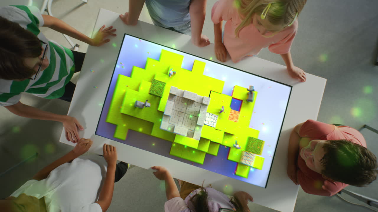 Group of Schoolchildren Exploring 3D World