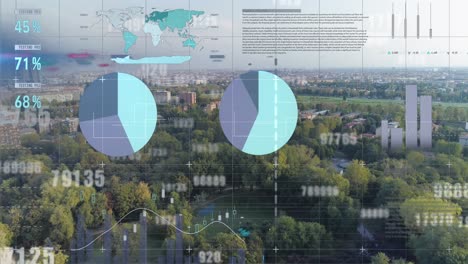 animación del procesamiento de datos sobre el paisaje con el sitio de construcción