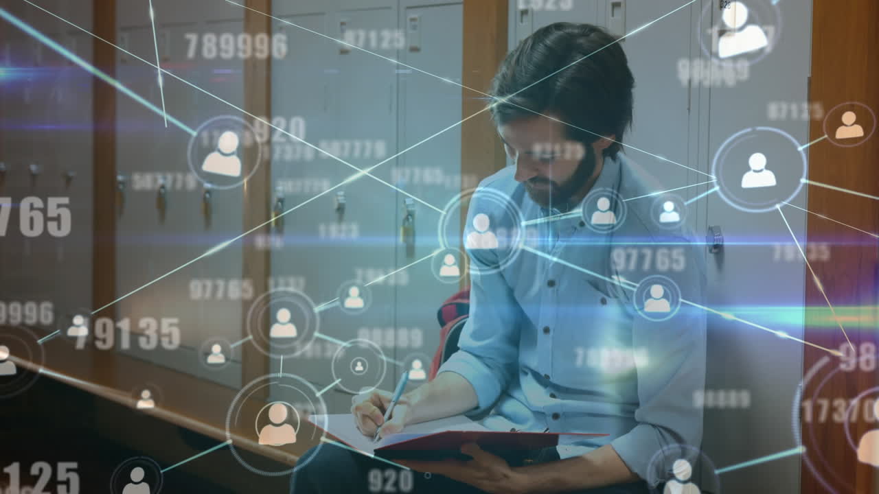 animación de números cambiantes y red de conexiones a través de la escritura humana