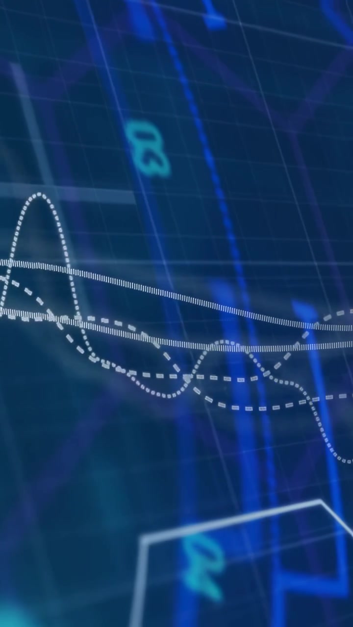 Vertical video: Layered waves reacting to cyan pulse, pulsing, crossing, aligning, revealing trends
