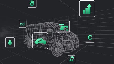 animación de la camioneta conduciendo frente a los iconos