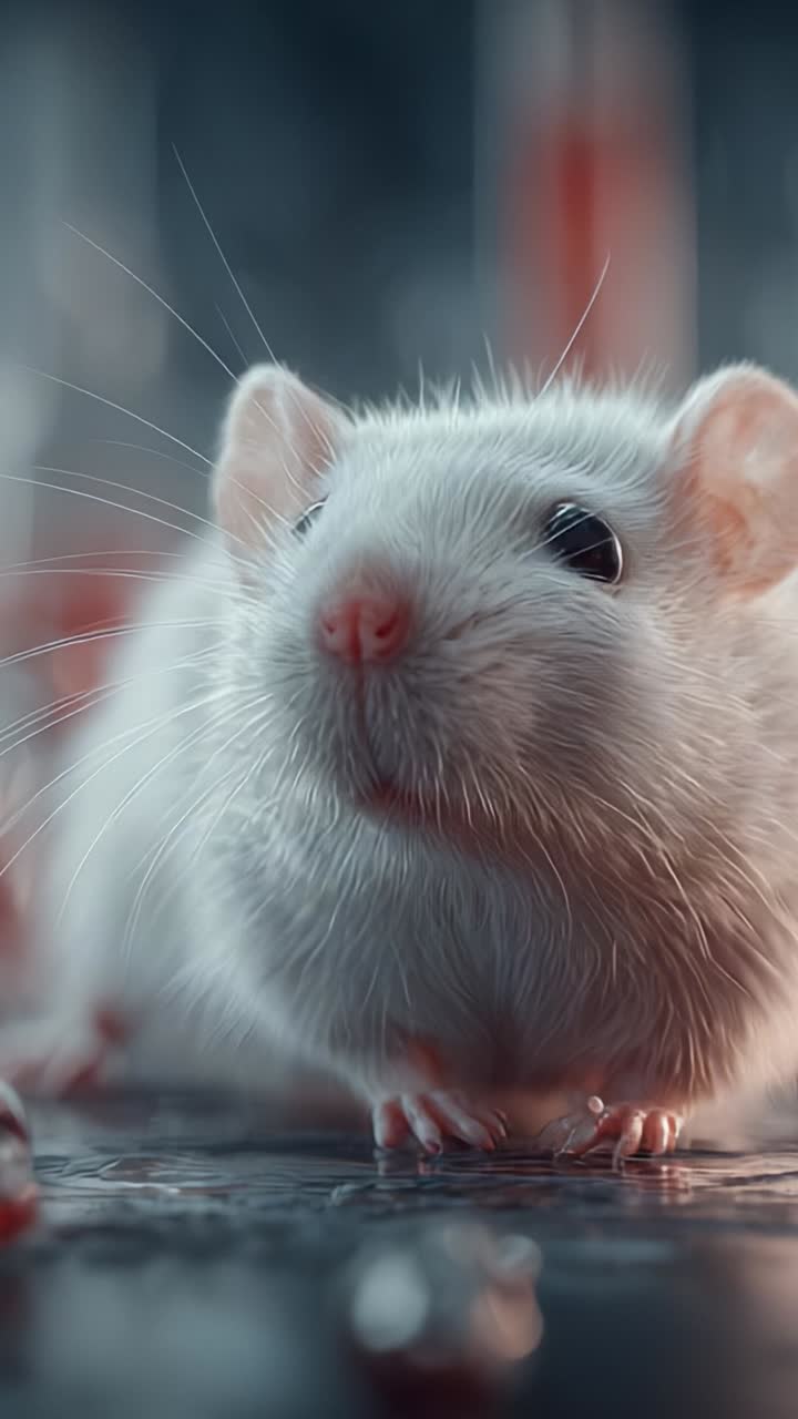 Un curioso topolino bianco esplora il suo ambiente circostante, catturando il fascino delle piccole creature con dettagli sorprendenti e invitando gli osservatori ad apprezzarne il fascino unico.