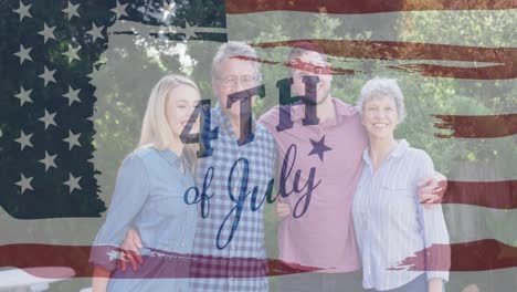 animation of 4th of july text and flag of usa over caucasian family